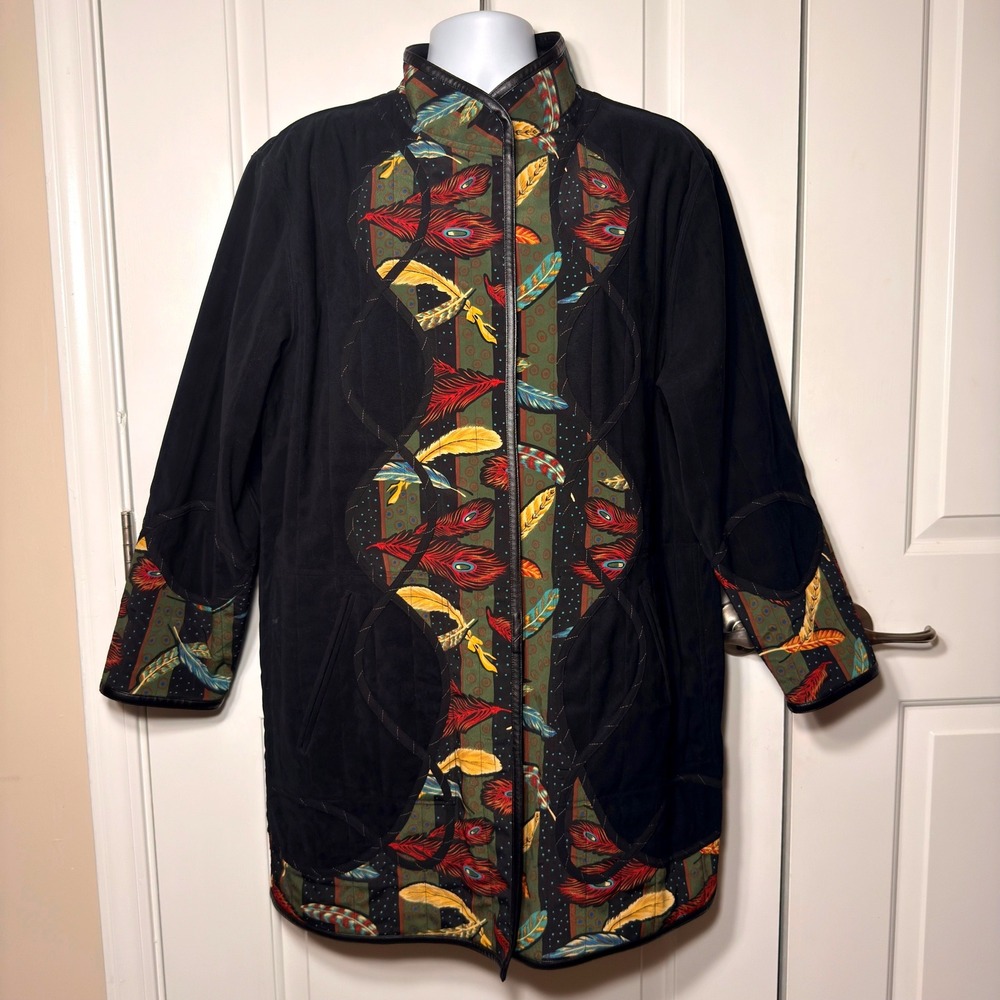 Koos Of Course Reversible Jacket Feather Print Womens Large